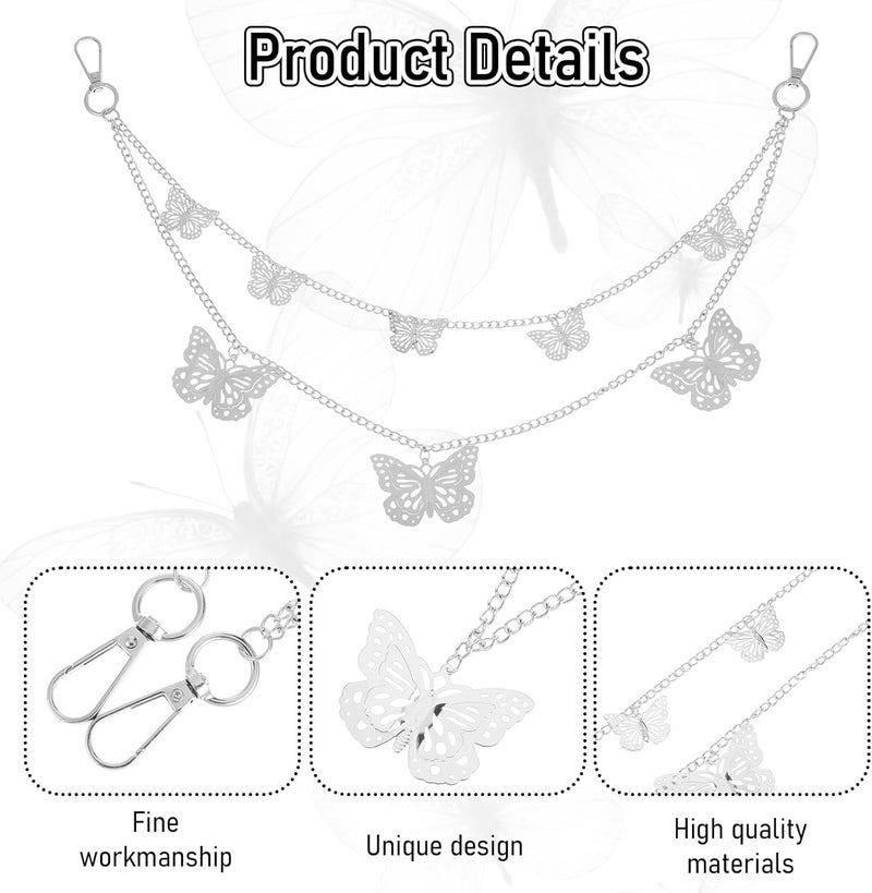 ElevateTech 5Pcs Chain Belt for Women Heart Chain Belt Jeans Pants Pocket Waist Punk Pocket Chains Hip Hop Goth Adjustable Body Accessories Formal Wear Dresses Casual Pants Girls Gift (Silver) - Image 3